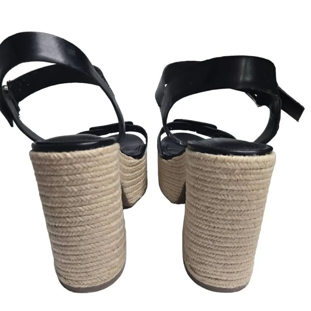 Marc Fisher Viga Black Espadrilles Heels Shoes Size 10